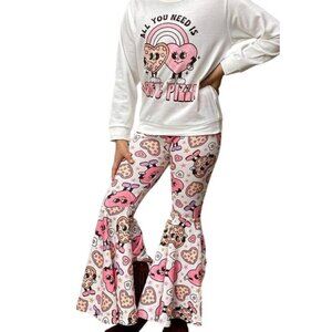 All You Need Is Love & Pizza Kids long sleeve & Bell Bottom Pants Set 5/6‎